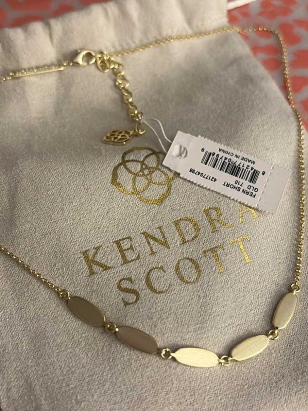 Kendra Scott Fern Short Collar Necklace Gold NWT,16"